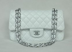 AAA Chanel Classic Flap Bag 1112 White Leather Silver Hardware Knockoff